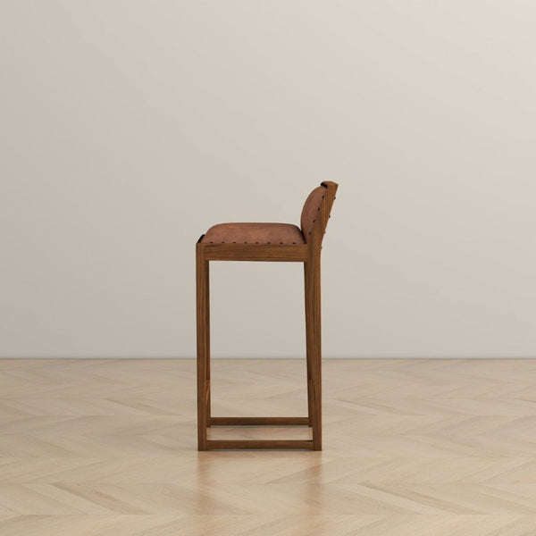 English Elm Gavin Mid-Century Genuine Leather Counter Stool with Tapered Solid Wood Legs in Tan B183P231925