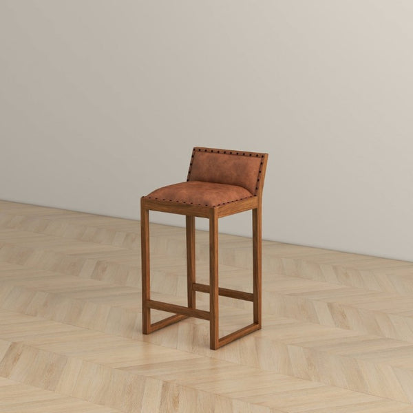 English Elm Gavin Mid-Century Genuine Leather Counter Stool with Tapered Solid Wood Legs in Tan B183P231925