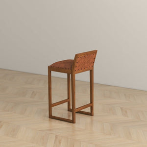 English Elm Gavin Mid-Century Genuine Leather Counter Stool with Tapered Solid Wood Legs in Tan B183P231925