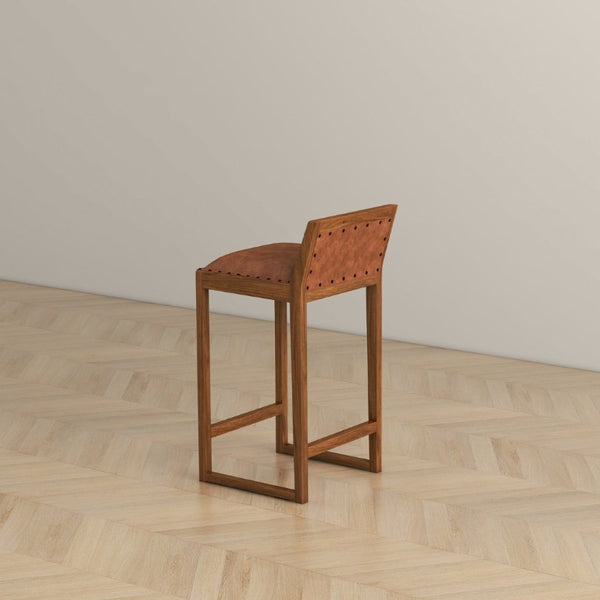 English Elm Gavin Mid-Century Genuine Leather Counter Stool with Tapered Solid Wood Legs in Tan B183P231925