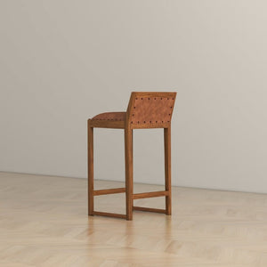 English Elm Gavin Mid-Century Genuine Leather Counter Stool with Tapered Solid Wood Legs in Tan B183P231925
