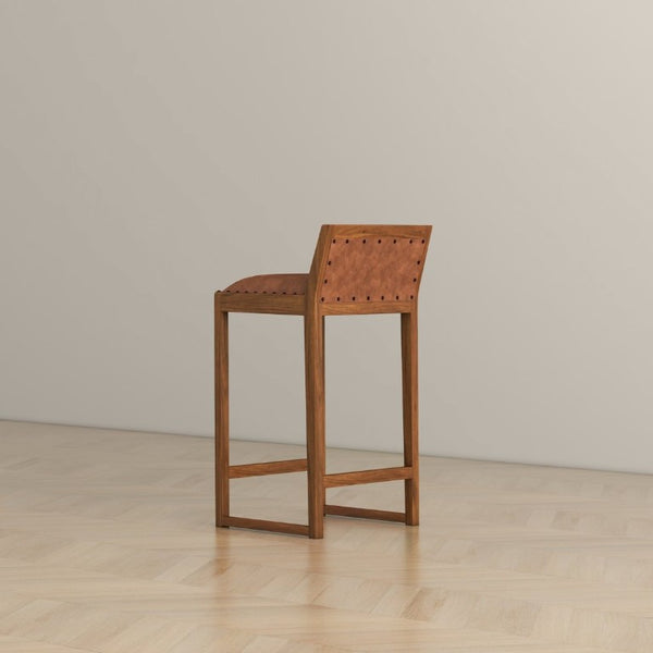 English Elm Gavin Mid-Century Genuine Leather Counter Stool with Tapered Solid Wood Legs in Tan B183P231925
