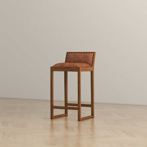 English Elm Gavin Mid-Century Genuine Leather Counter Stool with Tapered Solid Wood Legs in Tan B183P231925