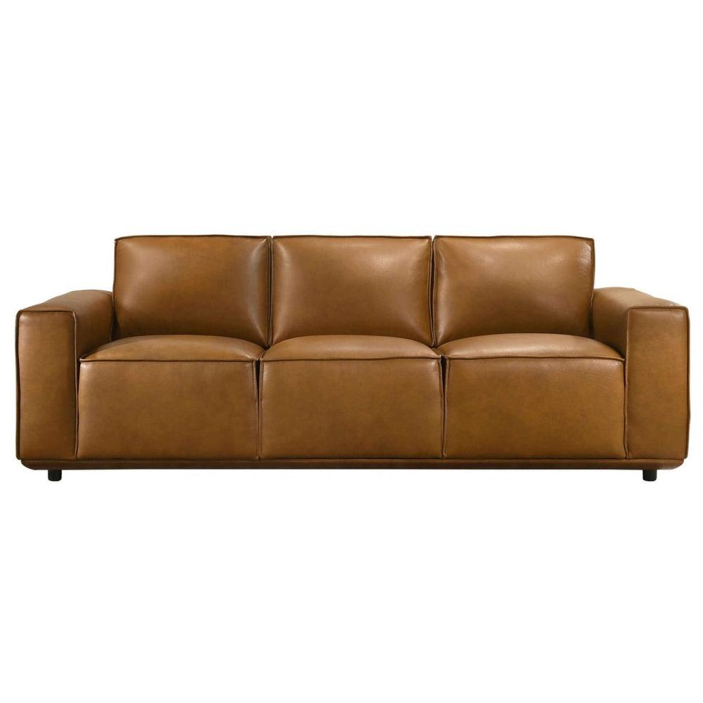 English Elm Hanky Genuine Leather Mid-century Modern Sofa with Solid Wood Frame for Living Room B183P231930