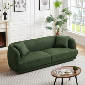 English Elm Larisa Mid-Century Modern Linen Sofa with Tapered Wood Legs for Living Rooms Dark Green B183P231940