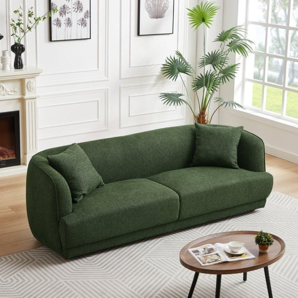 English Elm Larisa Mid-Century Modern Linen Sofa with Tapered Wood Legs for Living Rooms Dark Green B183P231940