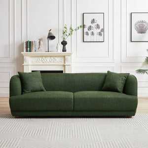 English Elm Larisa Mid-Century Modern Linen Sofa with Tapered Wood Legs for Living Rooms Dark Green B183P231940