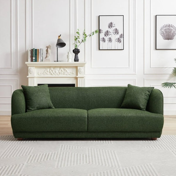 English Elm Larisa Mid-Century Modern Linen Sofa with Tapered Wood Legs for Living Rooms Dark Green B183P231940