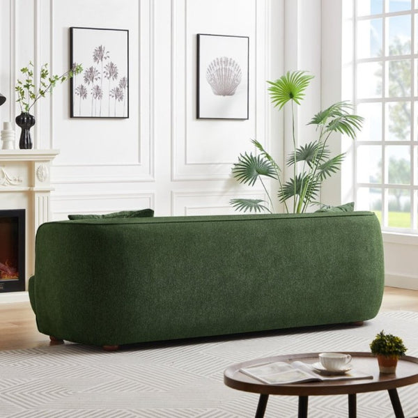 English Elm Larisa Mid-Century Modern Linen Sofa with Tapered Wood Legs for Living Rooms Dark Green B183P231940