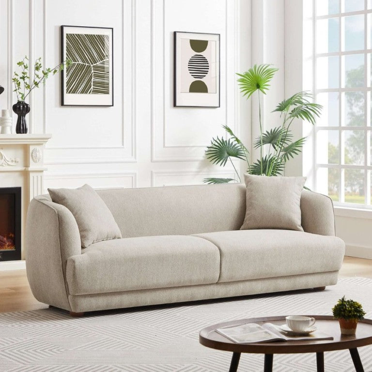 English Elm Larisa Mid-Century Modern Linen Sofa with Tapered Wood Legs for Living Rooms Cream B183P231941