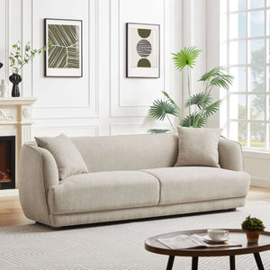 English Elm Larisa Mid-Century Modern Linen Sofa with Tapered Wood Legs for Living Rooms Cream B183P231941