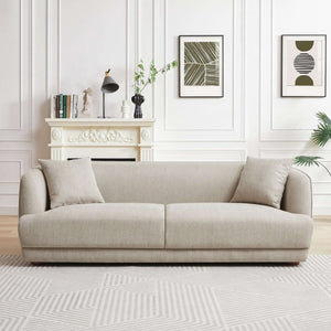 English Elm Larisa Mid-Century Modern Linen Sofa with Tapered Wood Legs for Living Rooms Cream B183P231941