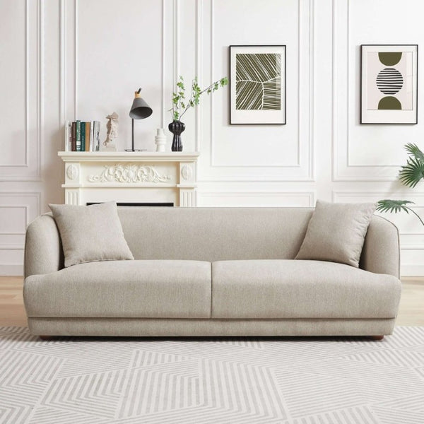 English Elm Larisa Mid-Century Modern Linen Sofa with Tapered Wood Legs for Living Rooms Cream B183P231941