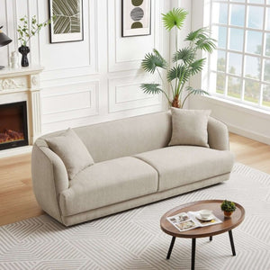 English Elm Larisa Mid-Century Modern Linen Sofa with Tapered Wood Legs for Living Rooms Cream B183P231941