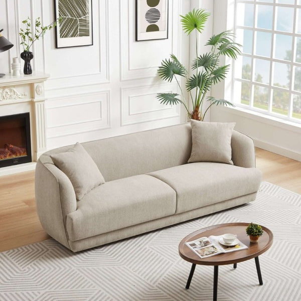 English Elm Larisa Mid-Century Modern Linen Sofa with Tapered Wood Legs for Living Rooms Cream B183P231941