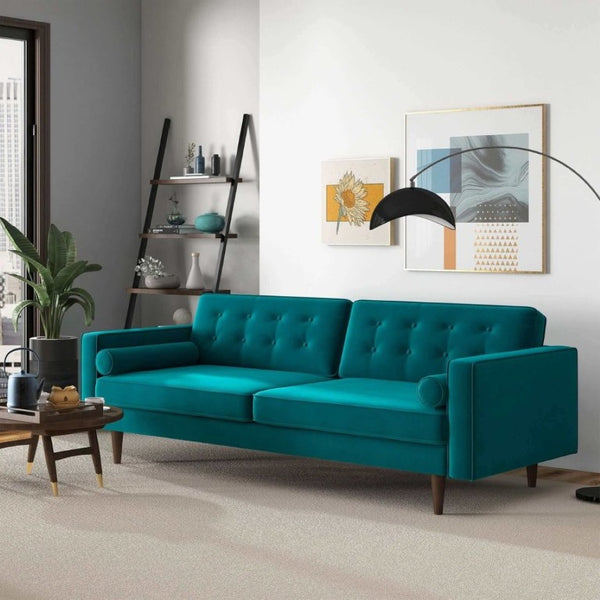 English Elm Casey Three Seat Velvet Sofa with Tapered Legs for Mid Century Modern Living Rooms B183P231957