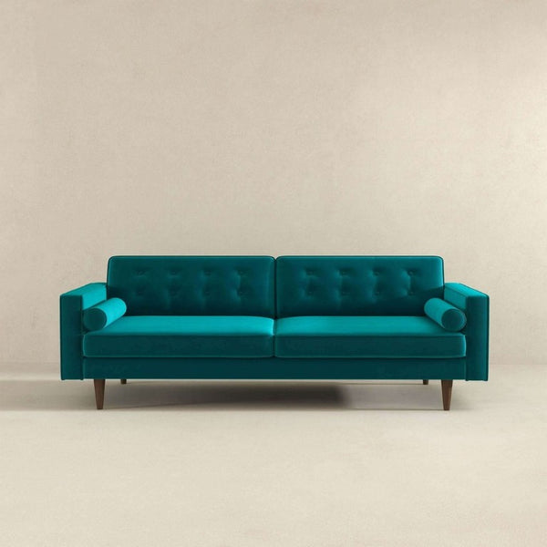 English Elm Casey Three Seat Velvet Sofa with Tapered Legs for Mid Century Modern Living Rooms B183P231957