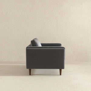 English Elm Amber Grey Velvet Mid-century Lounge Chair with Walnut Legs and Padded Squared Arms B183P231962