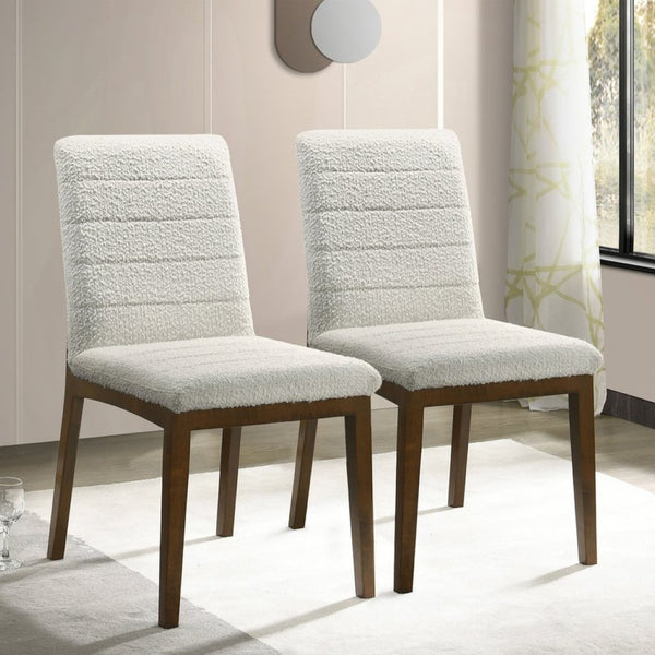 English Elm Ines Boucle Upholstered Dining Chair Set Walnut Wood Base Mid-century Modern B183P232025