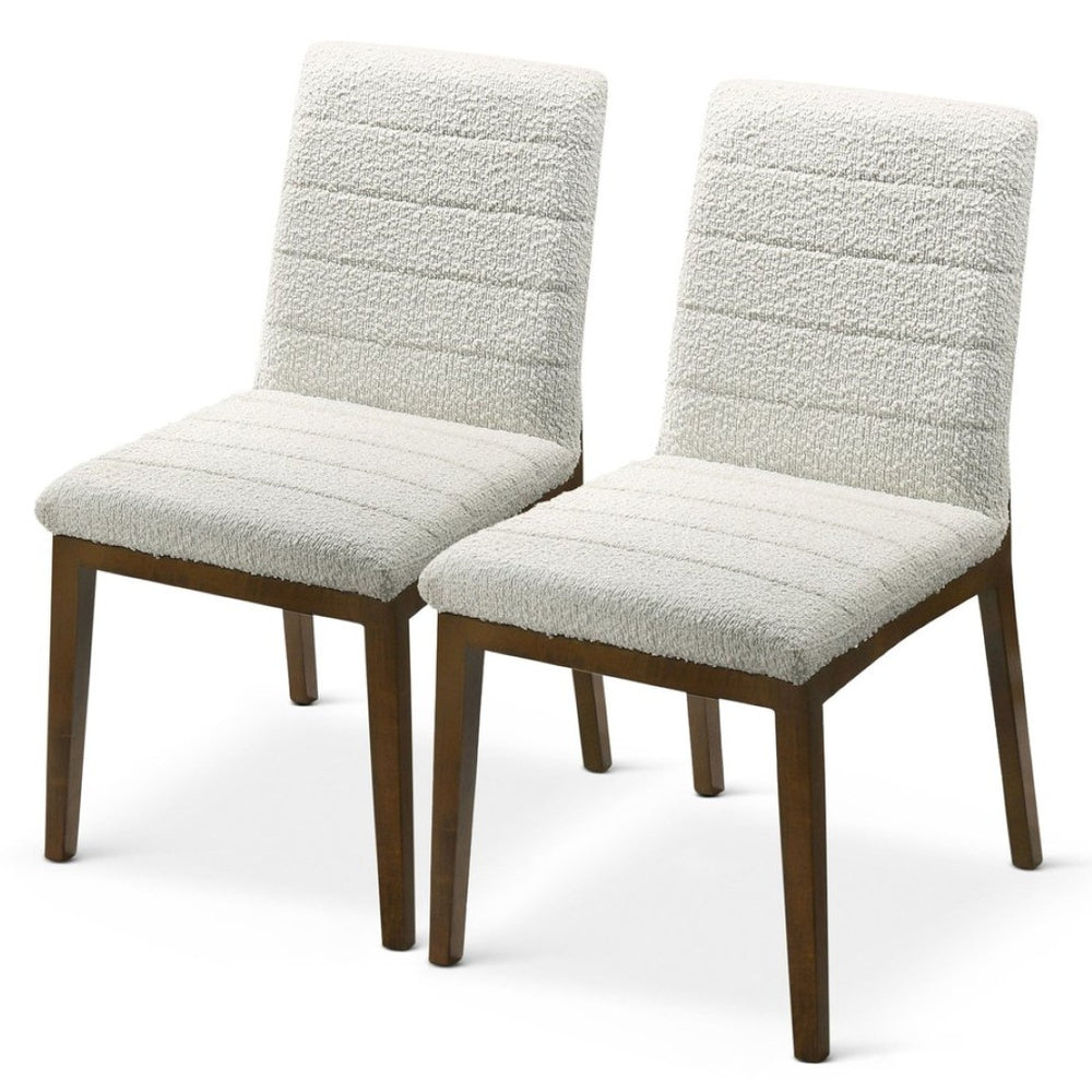English Elm Ines Boucle Upholstered Dining Chair Set Walnut Wood Base Mid-century Modern B183P232025