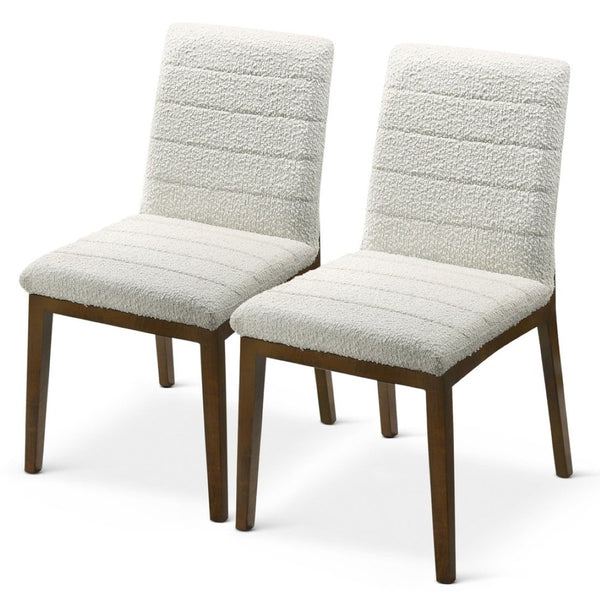 English Elm Ines Boucle Upholstered Dining Chair Set Walnut Wood Base Mid-century Modern B183P232025