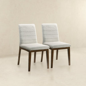 English Elm Ines Boucle Upholstered Dining Chair Set Walnut Wood Base Mid-century Modern B183P232025