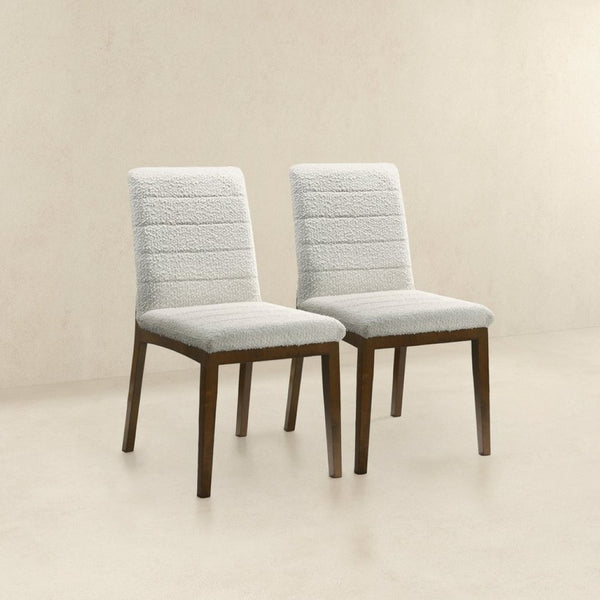 English Elm Ines Boucle Upholstered Dining Chair Set Walnut Wood Base Mid-century Modern B183P232025