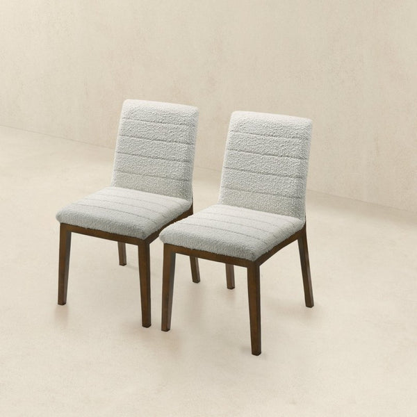 English Elm Ines Boucle Upholstered Dining Chair Set Walnut Wood Base Mid-century Modern B183P232025