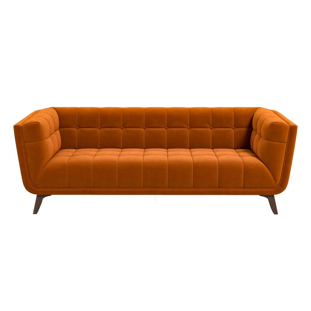 English Elm Addison Mid-century Modern Velvet Sofa with Walnut Wood Legs and Coil Spring Support B183P232029