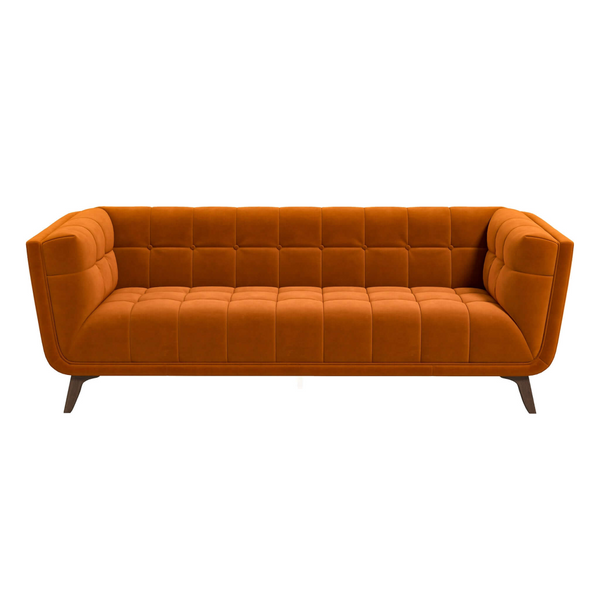 English Elm Addison Mid-century Modern Velvet Sofa with Walnut Wood Legs and Coil Spring Support B183P232029