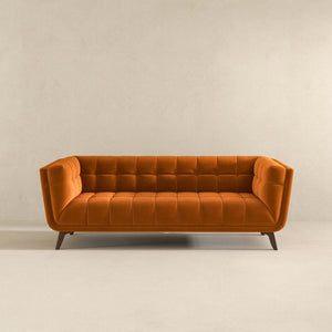 English Elm Addison Mid-century Modern Velvet Sofa with Walnut Wood Legs and Coil Spring Support B183P232029