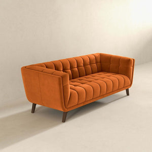 English Elm Addison Mid-century Modern Velvet Sofa with Walnut Wood Legs and Coil Spring Support B183P232029