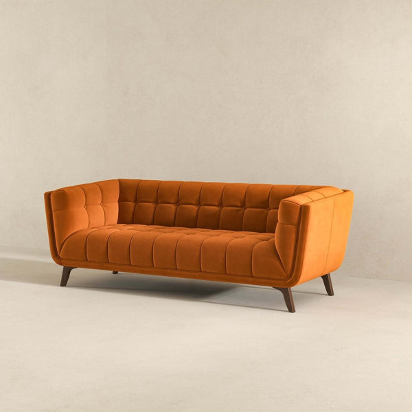 English Elm Addison Mid-century Modern Velvet Sofa with Walnut Wood Legs and Coil Spring Support B183P232029