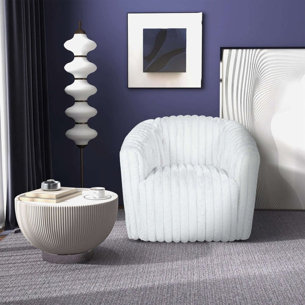 English Elm Mira Channel Tufted Velvet Barrel Swivel Chair Mid Century Modern Living Room B183P232034
