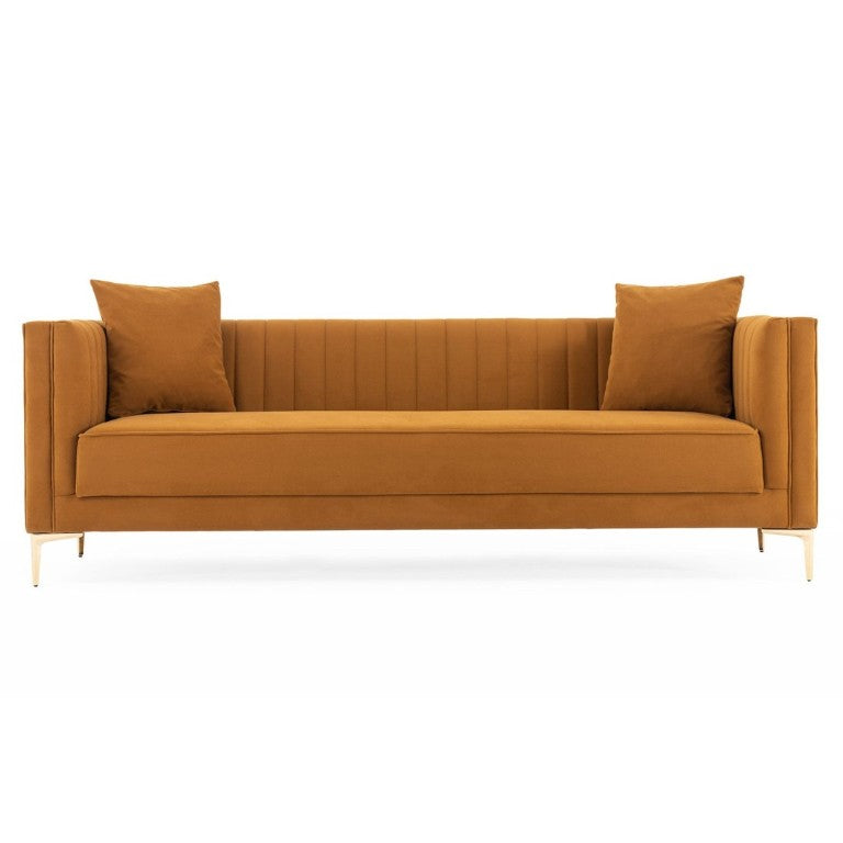 English Elm Angelina Low Profile Velvet Sofa Warm Amber Upholstery for Modern Living Rooms B183P232047