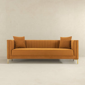 English Elm Angelina Low Profile Velvet Sofa Warm Amber Upholstery for Modern Living Rooms B183P232047