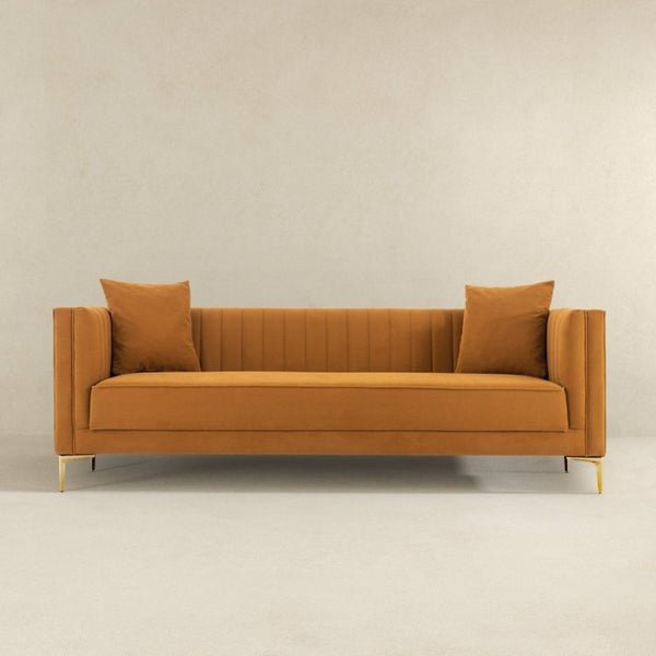 English Elm Angelina Low Profile Velvet Sofa Warm Amber Upholstery for Modern Living Rooms B183P232047