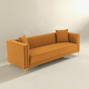 English Elm Angelina Low Profile Velvet Sofa Warm Amber Upholstery for Modern Living Rooms B183P232047