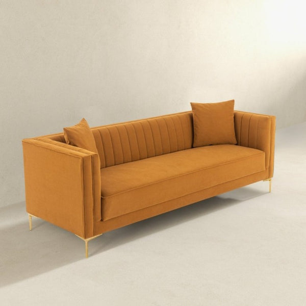 English Elm Angelina Low Profile Velvet Sofa Warm Amber Upholstery for Modern Living Rooms B183P232047