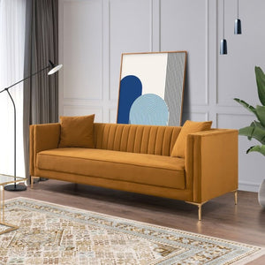English Elm Angelina Low Profile Velvet Sofa Warm Amber Upholstery for Modern Living Rooms B183P232047