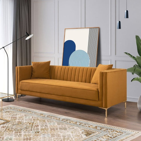 English Elm Angelina Low Profile Velvet Sofa Warm Amber Upholstery for Modern Living Rooms B183P232047