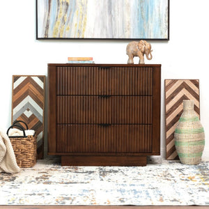 English Elm Lola Walnut Finish 3 Drawer Nightstand Solid Wood Bedside Storage for Bedroom B183P232074