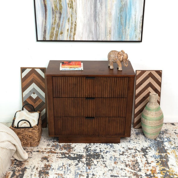 English Elm Lola Walnut Finish 3 Drawer Nightstand Solid Wood Bedside Storage for Bedroom B183P232074