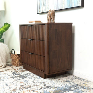 English Elm Lola Walnut Finish 3 Drawer Nightstand Solid Wood Bedside Storage for Bedroom B183P232074