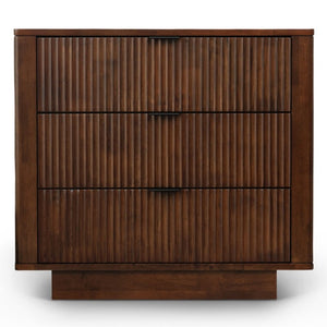 English Elm Lola Walnut Finish 3 Drawer Nightstand Solid Wood Bedside Storage for Bedroom B183P232074