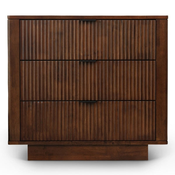 English Elm Lola Walnut Finish 3 Drawer Nightstand Solid Wood Bedside Storage for Bedroom B183P232074