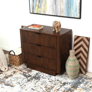 English Elm Lola Walnut Finish 3 Drawer Nightstand Solid Wood Bedside Storage for Bedroom B183P232074