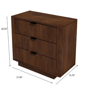 English Elm Lola Walnut Finish 3 Drawer Nightstand Solid Wood Bedside Storage for Bedroom B183P232074