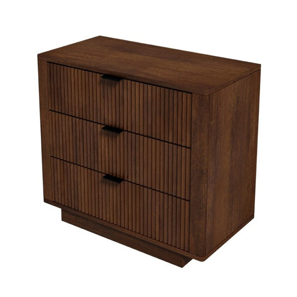 English Elm Lola Walnut Finish 3 Drawer Nightstand Solid Wood Bedside Storage for Bedroom B183P232074