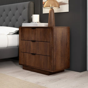 English Elm Lola Walnut Finish 3 Drawer Nightstand Solid Wood Bedside Storage for Bedroom B183P232074